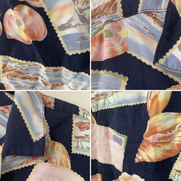 Jamaica Bay Vintage Navy Seashell Postcard Coastal Tropical Hawaiian Shirt 1X - Picture 12 of 12